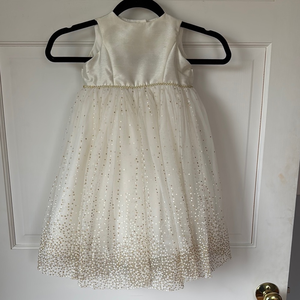 David's Bridal White and Gold Flower Girl Dress 2T